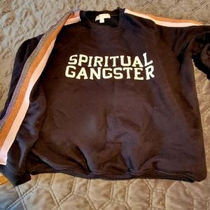 SPIRITUAL GANGSTER Black Sweatshirt with iridescent Rainbow Stripes 🌈 XS